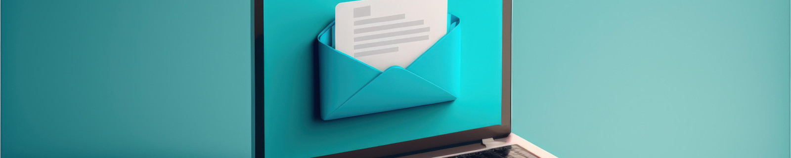 Laptop-Bildschirm mit einem Briefumschlag und einem Dokument darauf abgebildet.